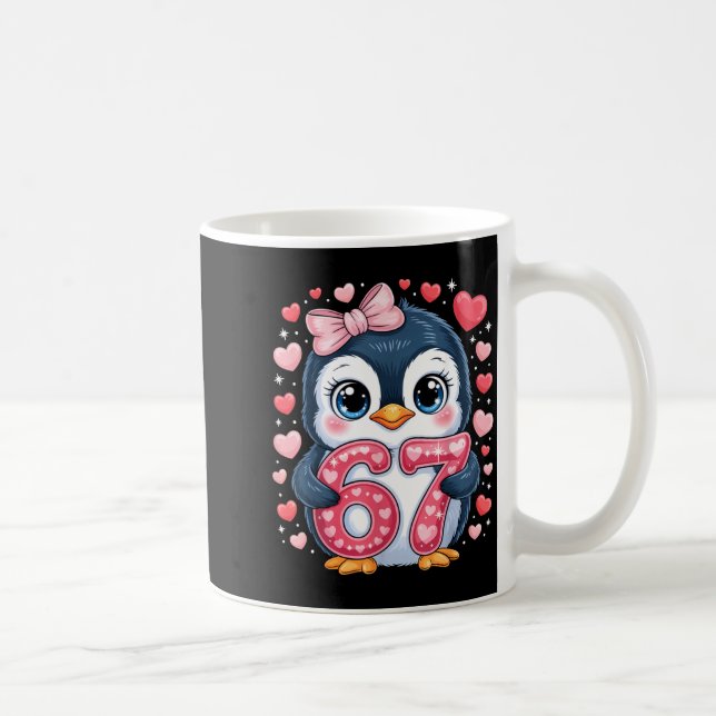 Cute Penguin 67 Six Seven Valentine Hearts 6 7 Mem Kaffemugg (Höger)