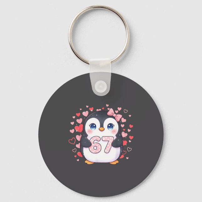 Cute Penguin 67 Six Seven Valentine Hearts 6 7 Mem Nyckelring (Framsida)