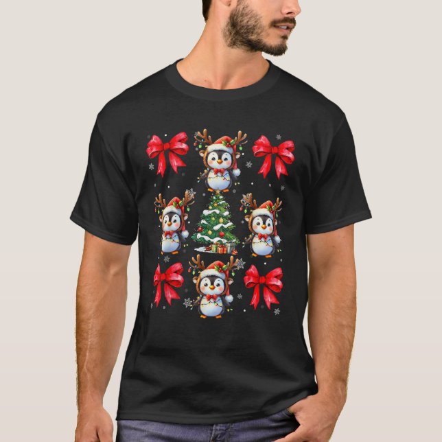 Cute Penguin Älskare Animals Julafton Coquette Red T Shirt (Framsida)