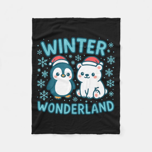 Cute Penguin And Lar Bear Winter Wonderland Christ Fleecefilt (Framsidan)