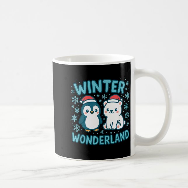 Cute Penguin And Lar Bear Winter Wonderland Christ Kaffemugg (Höger)