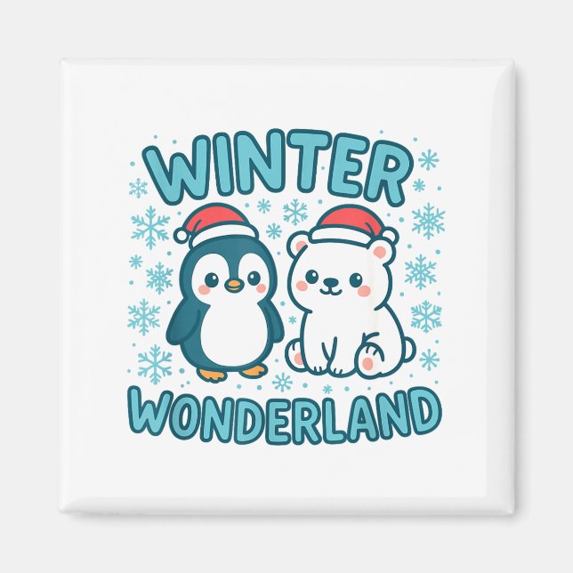 Cute Penguin And Lar Bear Winter Wonderland Christ Magnet (Framsidan)