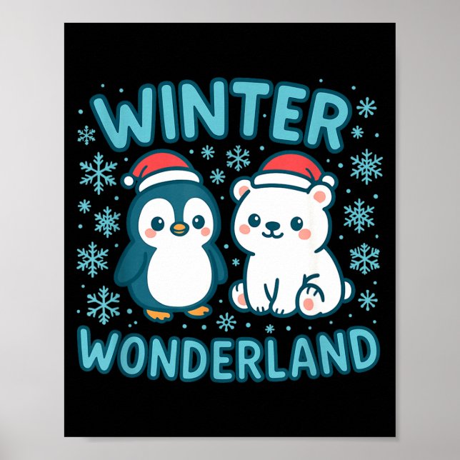 Cute Penguin And Lar Bear Winter Wonderland Christ Poster (Framsidan)