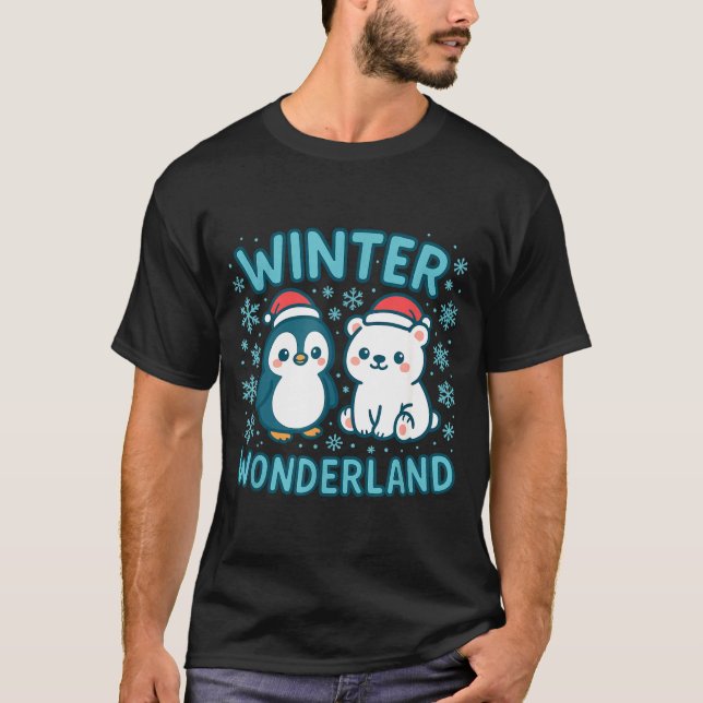 Cute Penguin And Lar Bear Winter Wonderland Christ T Shirt (Framsida)
