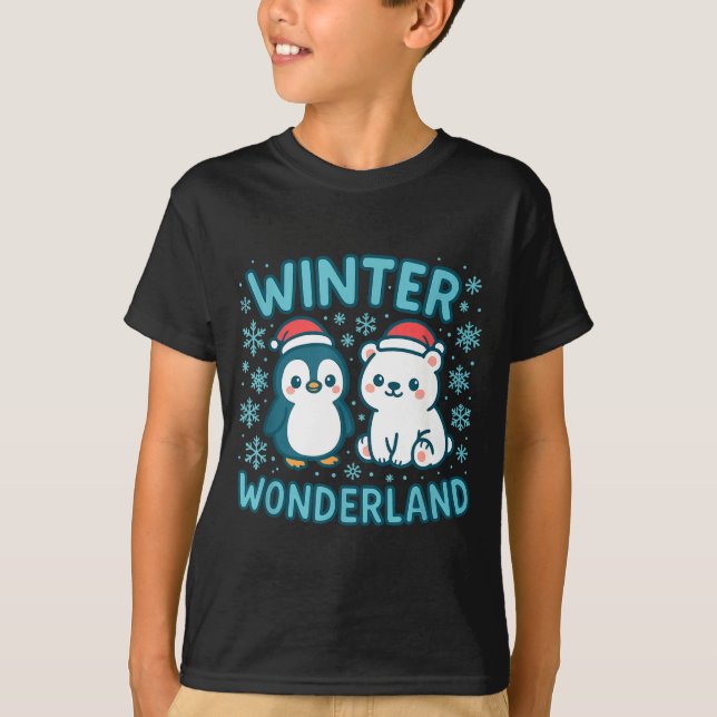 Cute Penguin And Lar Bear Winter Wonderland Christ T Shirt (Framsida)