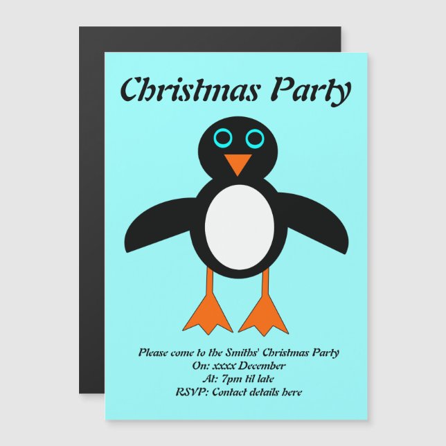 Cute Penguin Anpassningsbar Party Inbjudan Magnetisk Inbjudningskort (Fram/baksida)