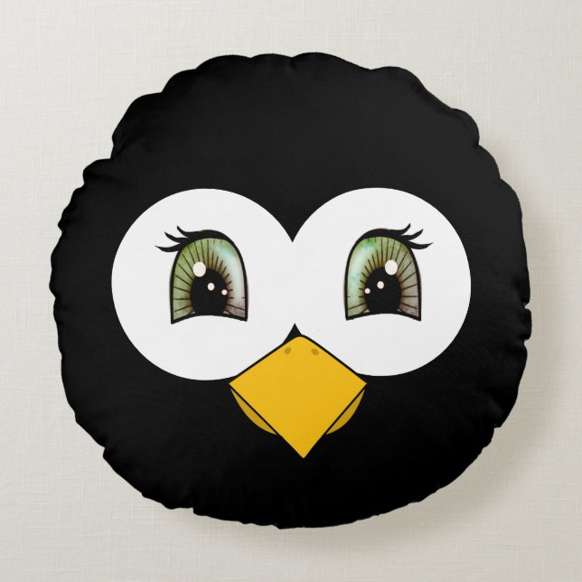 Cute Penguin Ansikte Rund Kudde (Framsidan)