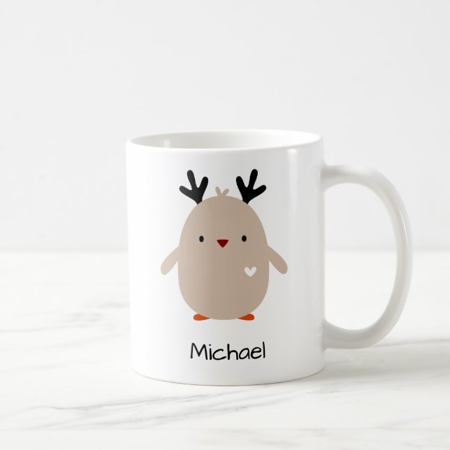 Cute Penguin Antlers Personlig Helgdag Kaffemugg (Höger)