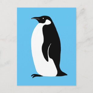 Cute Penguin Aqua Black White Vykort