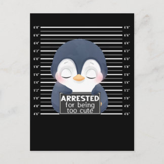 Cute Penguin Arrested Funny Animal Vykort