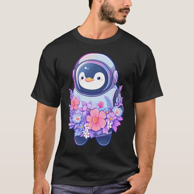 Cute Penguin Astronaut T Shirt (Framsida)