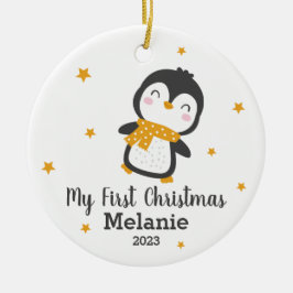 Cute penguin baby, första christmas på vitt keram julgransprydnad keramik