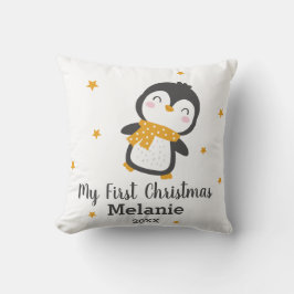 Cute Penguin baby: första gången på vita Kudde