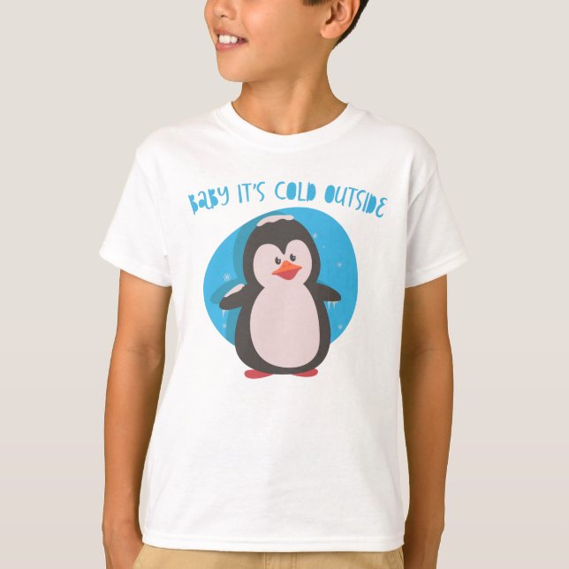 Cute penguin Baby och dess kall utanför T Shirt (Framsida)