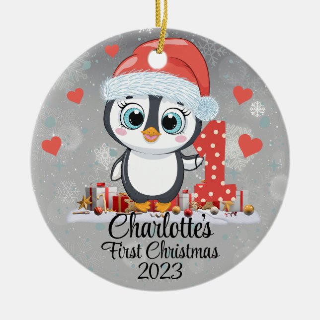 Cute Penguin Baby:s första jul Silver Julgransprydnad Keramik (Framsidan)
