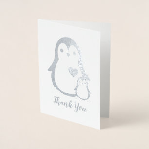 Cute Penguin Baby Shower Blue Boy Folierat Kort