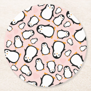 Cute Penguin Baby Shower Blue Boy Underlägg Papper Rund