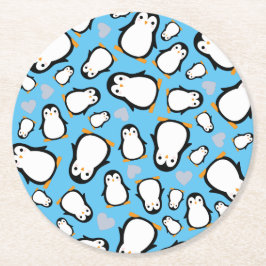 Cute Penguin Baby Shower Blue Boy Underlägg Papper Rund