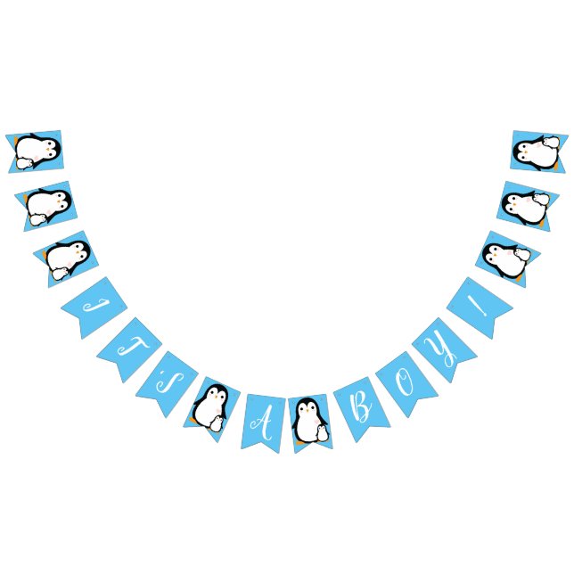 Cute Penguin Baby Shower Blue Boy Vimplar (Alla)