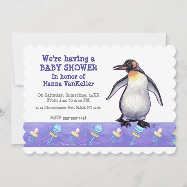 Cute Penguin Baby Shower Inbjudningar (Framsida)