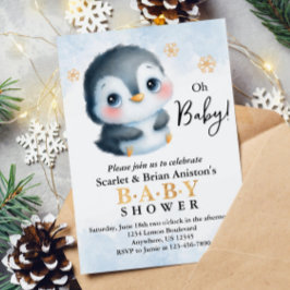 Cute Penguin Baby Shower Inbjudningar