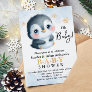 Cute Penguin Baby Shower Inbjudningar