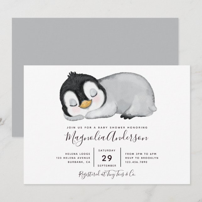 Cute Penguin Baby Shower Inbjudningar (Fram/baksida)