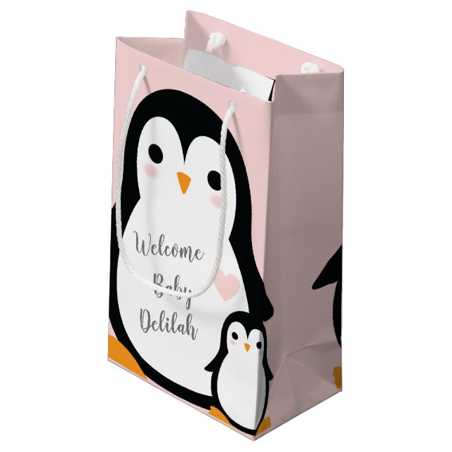 Cute Penguin Baby Shower Rosa Girl (Baksidan Vinklad)