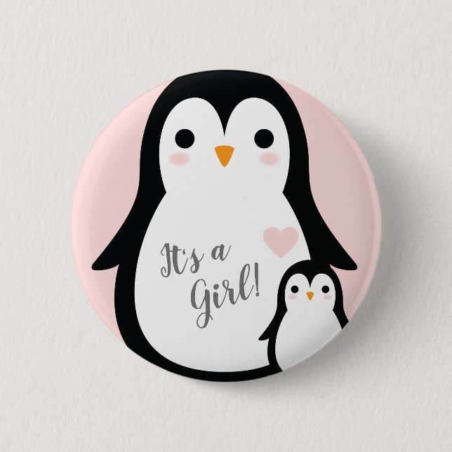 Cute Penguin Baby Shower Rosa Girl Knapp (Framsida)