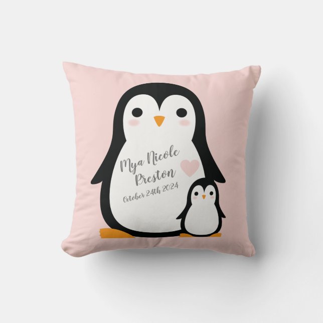 Cute Penguin Baby Shower Rosa Girl Kudde (Framsida)
