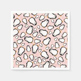 Cute Penguin Baby Shower Rosa Girl Pappersservett