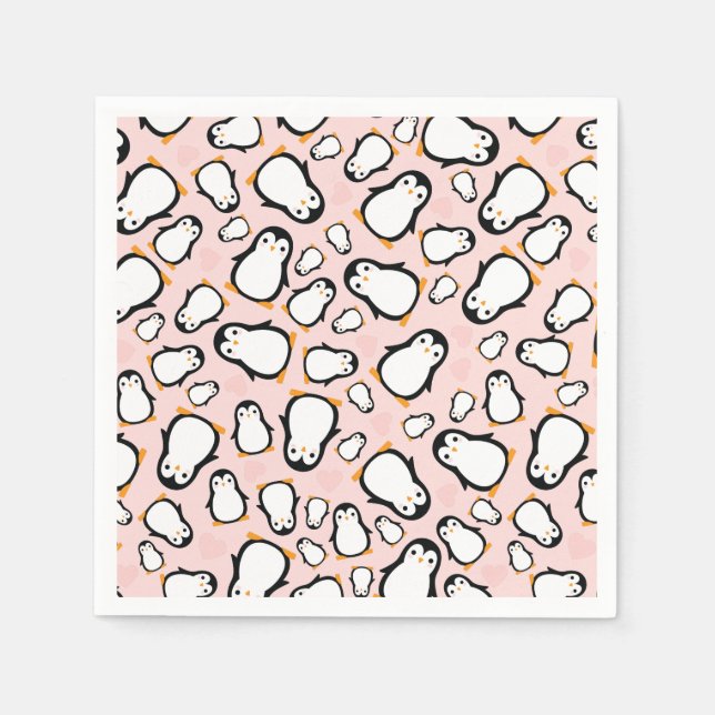 Cute Penguin Baby Shower Rosa Girl Pappersservett (Framsidan)