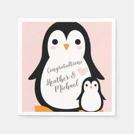 Cute Penguin Baby Shower Rosa Girl Pappersservett