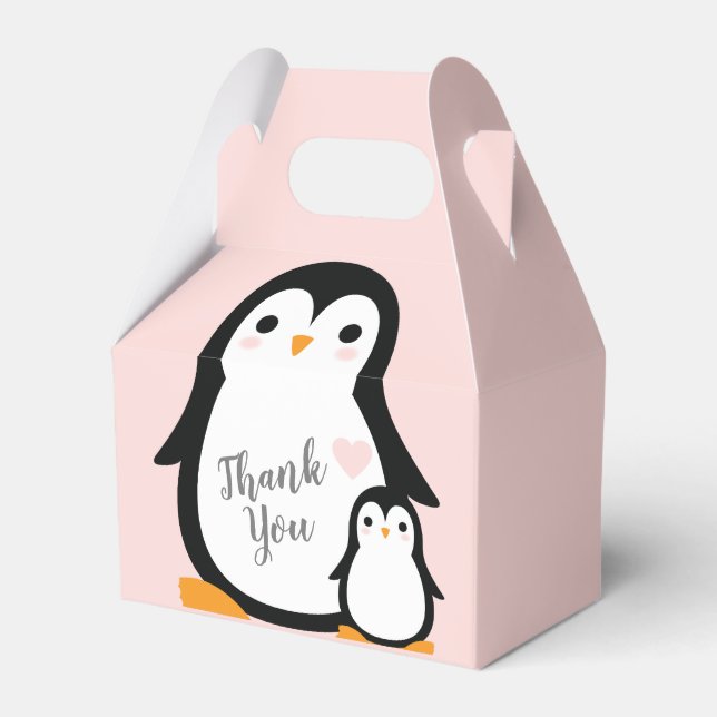 Cute Penguin Baby Shower Rosa Girl Presentaskar (Framsidan Sidan)
