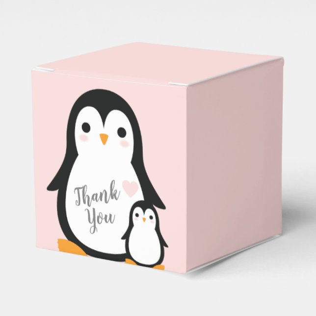 Cute Penguin Baby Shower Rosa Girl Presentaskar (Framsidan Sidan)