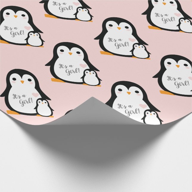Cute Penguin Baby Shower Rosa Girl Presentpapper (Hörn)
