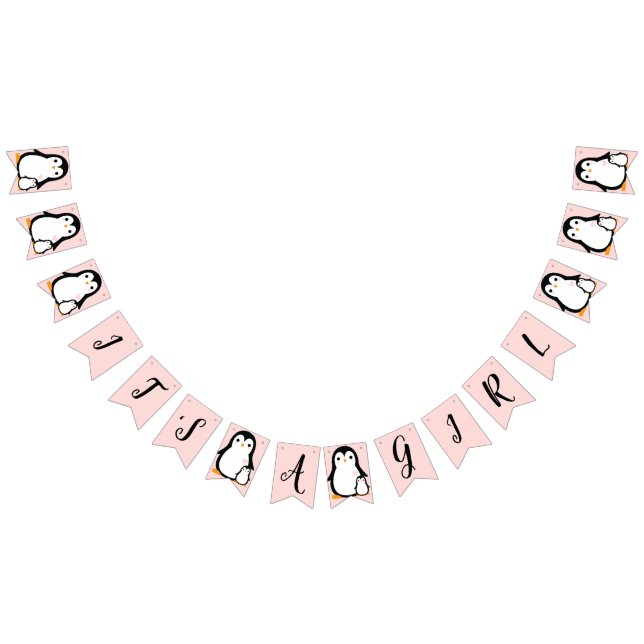 Cute Penguin Baby Shower Rosa Girl Vimplar (Alla)