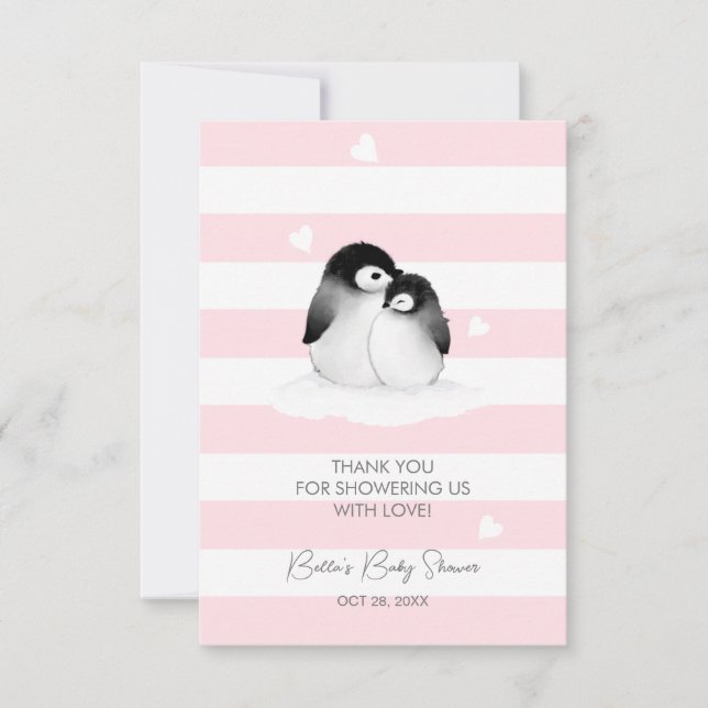 Cute Penguin Baby Shower Tack Kort (Framsida)