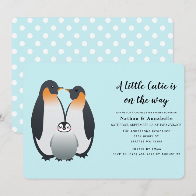 Cute Penguin-babyduschinbjudan Inbjudningar (Fram/baksida)