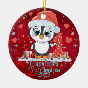 Cute Penguin Baby's First jul Red Julgransprydnad Keramik