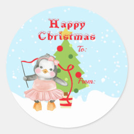 Cute Penguin Ballerina Runt Klistermärke