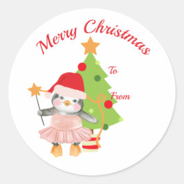 Cute Penguin Ballerina Sticker Runt Klistermärke