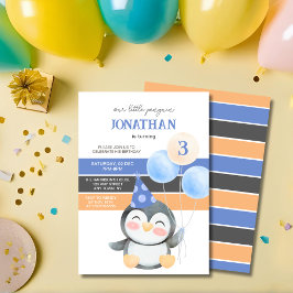 Cute Penguin Balloon Boy Birthday Inbjudningar