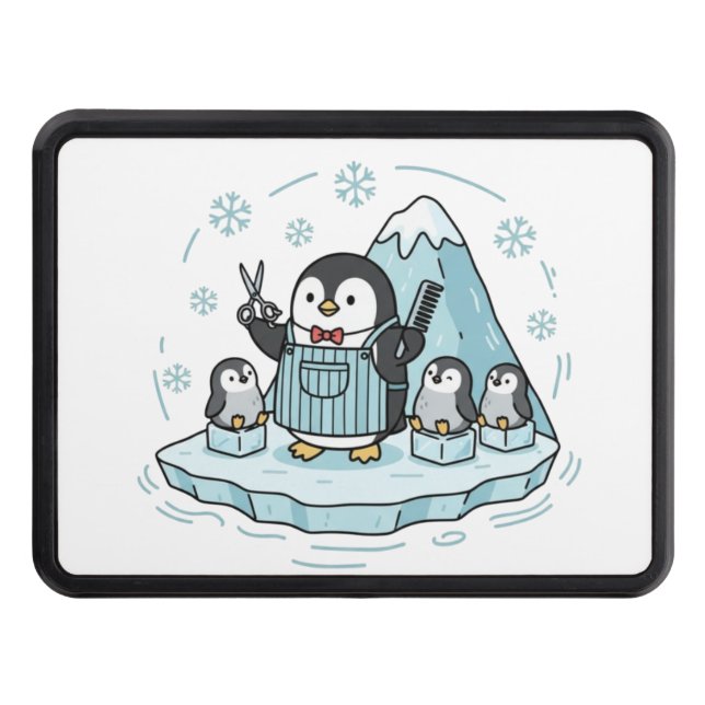 Cute Penguin Barber Family - Arctic Salon Trailer  Dragkroksskydd (Framsidan)