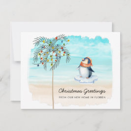 Cute Penguin Beach Scene Family Flytta Helgdag Meddelande