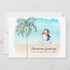 Cute Penguin Beach Scene Family Flytta Helgdag Meddelande