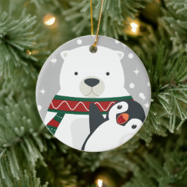 Cute Penguin Bear Eat Drink BE God jul Julgransprydnad Keramik