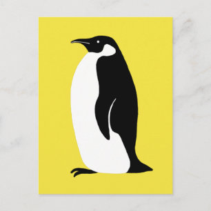 Cute Penguin Belysande Gult Black White Vykort