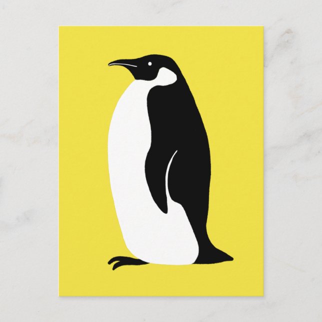 Cute Penguin Belysande Gult Black White Vykort (Framsida)