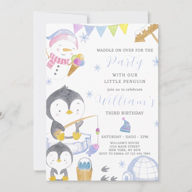 Cute Penguin Birthday-inbjudan Inbjudningar (Framsida)